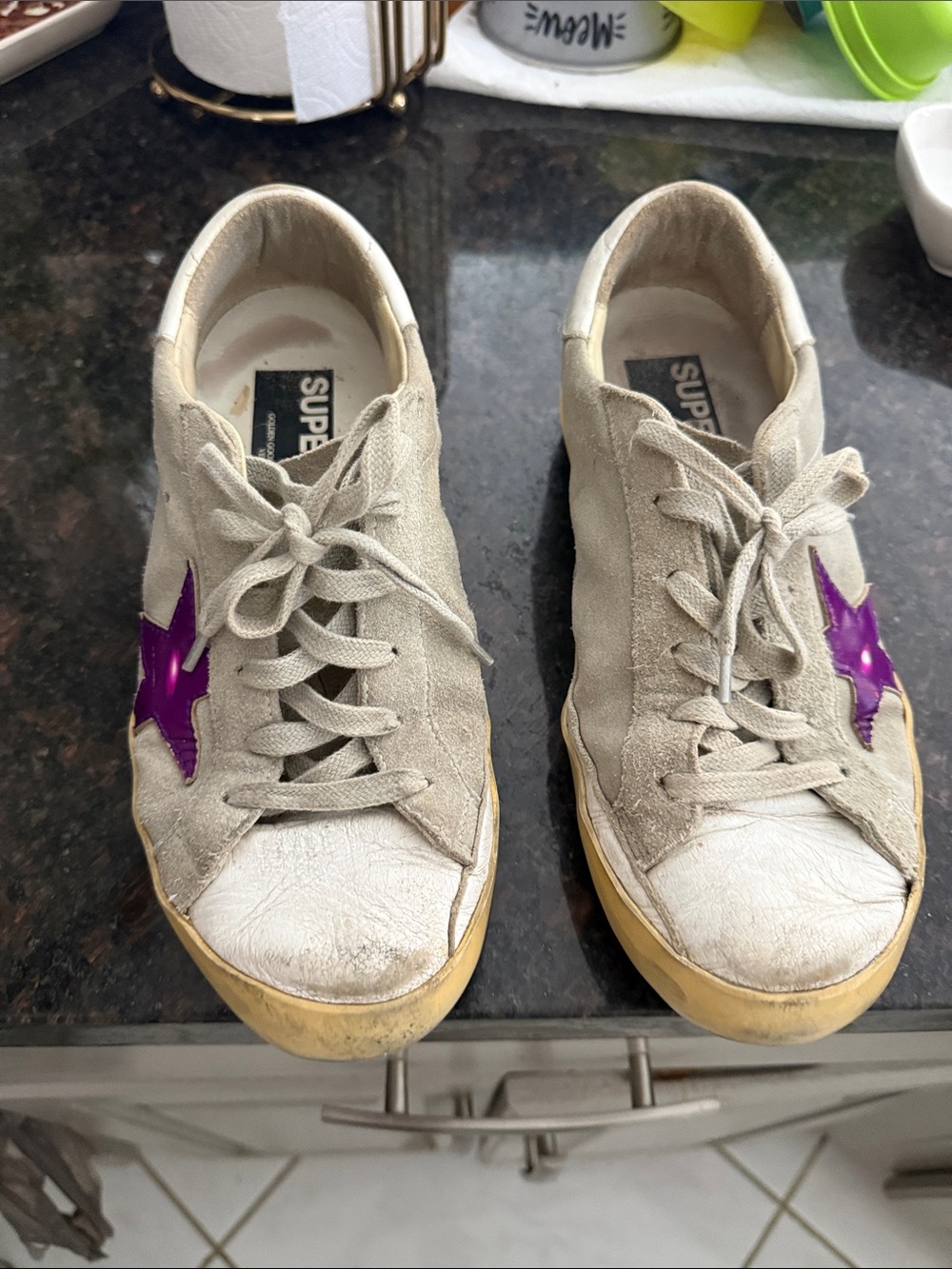 STAR Women’s Beige Suede Low-Top Sneakers with Purple Star